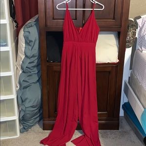 Red Floor-Length Jumpsuit